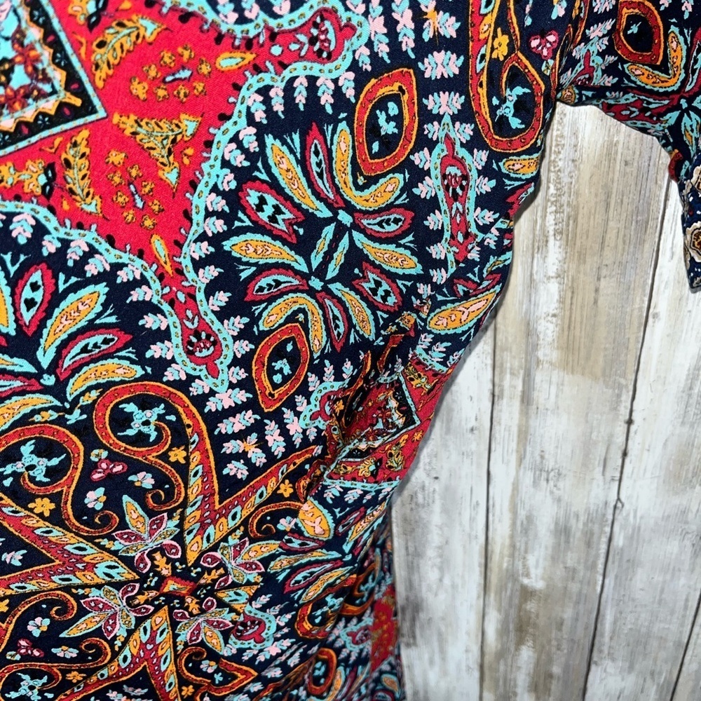 Oddy Boho Long Kimono With Pockets Navy Orange Red S/M Women’s - Picture 3 of 6